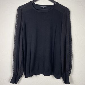 Adrianna Papell Swiss Dot Sheer Sleeve Crewneck Long Sleeve Sweater Size M